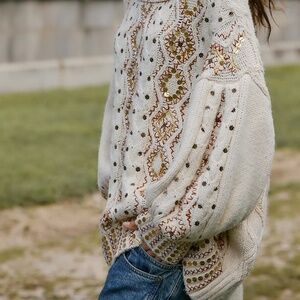 Free People Gilded Cable Embellished Sweater NWT $298 S
